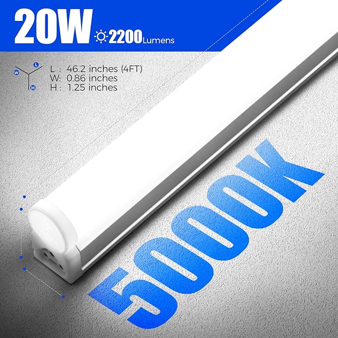 Barrina T5 4FT LED Shop Light, 5000K Daylight White, 20W Utility Light Fixture