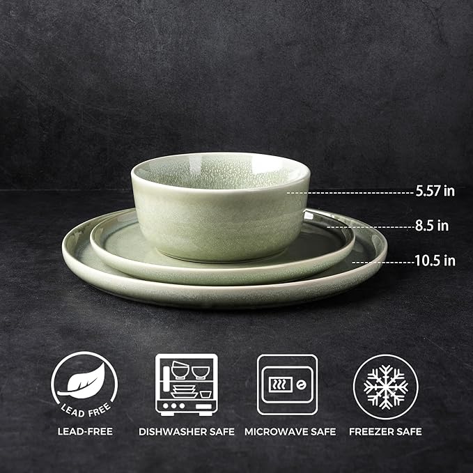 AmorArc Stoneware Dinnerware Sets,Round Reactive Glaze Ceramic Plates and Bowls Sets,Highly Scrath Resistant | Dishwasher & Microwave Safe,Service for 8 Dishes Set (24pc)