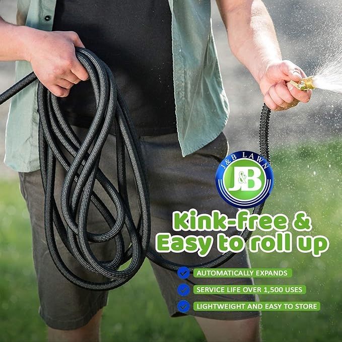 J&B XpandaHose 100ft Expandable Garden Hose - Heavy Duty Superior Strength 3750D - 4 -Layer Latex Core - Extra Strong Brass Connectors and Storage Bag (Black 100)