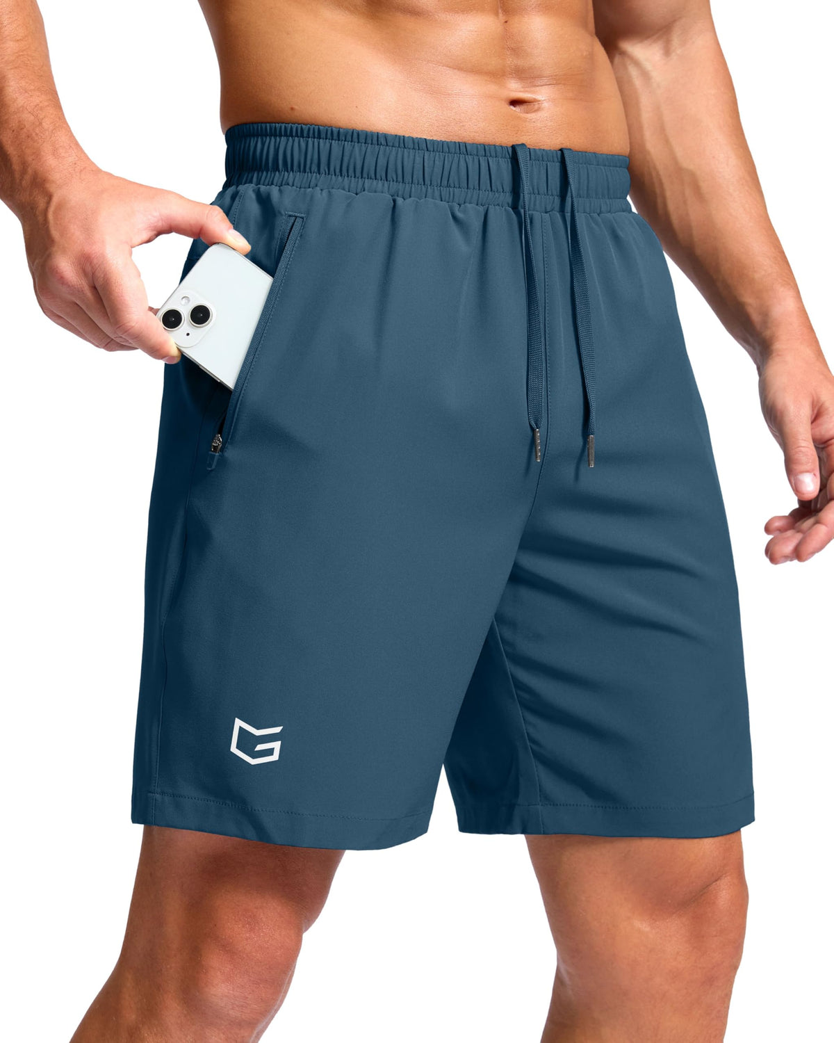 G Gradual Men's Athletic Running Shorts with Zipper Pockets Quick Dry 7"/ 5"/ 9" Workout Gym Shorts for Basketball Hiking(Dusty Blue,7L)