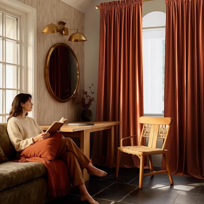 NICETOWN Orange Velvet Curtains 96 inch Long