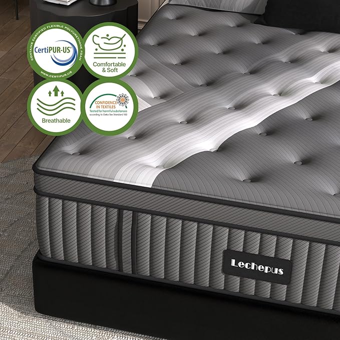 Twinxl Mattress - Lechepus 14" Plush Memory Foam Hybrid Mattress in Box with Individual Pocket Spring for Pressure Relief & Motion Isolation, Premier Comfort Sleep, Fiberglass Free & 180 Night Trail