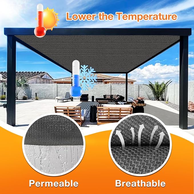 Artpuch Outdoor Pergola Shade Cover 15x18 FT Sun Shade Cloth with Grommets Dark Grey 90% UV Protection Canopy Patio Privacy Screen (Customized Available)