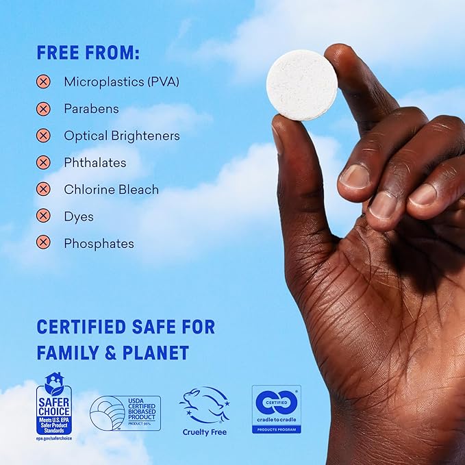 BLUELAND Laundry Detergent Tablets, 60 Count, Plastic-Free Eco-Friendly Pods, Sheets, Liquid Alternative - Fragrance Free and Clear, Natural, Gentle