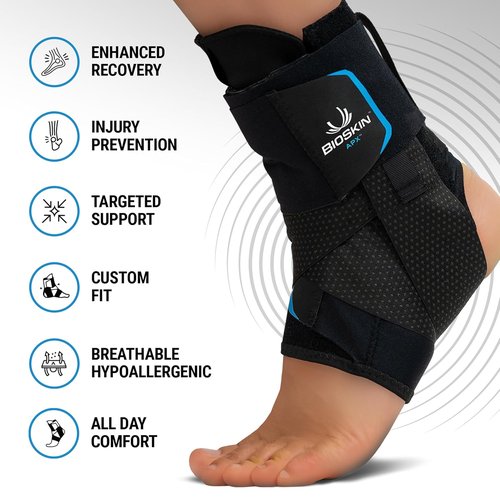 APX Ankle Brace - Adjustable Compression Support for Sprains | No Lace, Figure-8 Design, Medium Size
