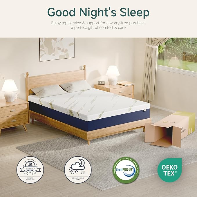 10 Inch King Mattress, Gel Memory Foam Bed in a Box, Medium Firm, CertiPUR-US Certified, Pressure Relief, Comfortable Sleep for Couples, Master Bedrooms, Guest Rooms
