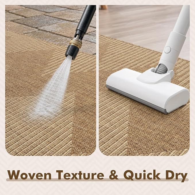 MontVoo-2x3 Outdoor Rug Porch Entryway Rug-Polypropylene Door Mat Indoor Outdoor Entrance Entry Rugs Kitchen Rugs, Textured Weave, Durable, Fade-Resistant, Non-Shedding, Boho Geometric Neutral Brown