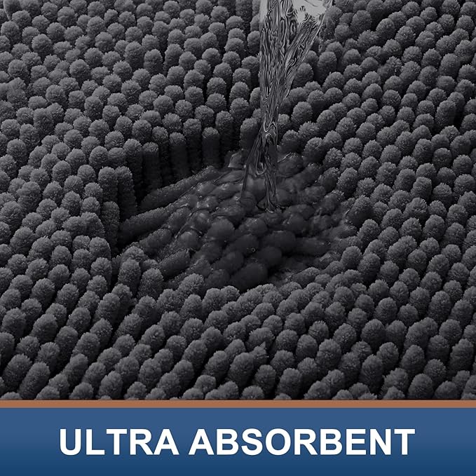 Smiry Luxury Chenille Bathroom Rugs 48x32, Extra Soft and Absorbent Shaggy Bath Mat, Machine Washable, Non-Slip Plush Carpet Runner for Tub, Shower, and Floor, Home Decor Accessories, Charcoal Grey