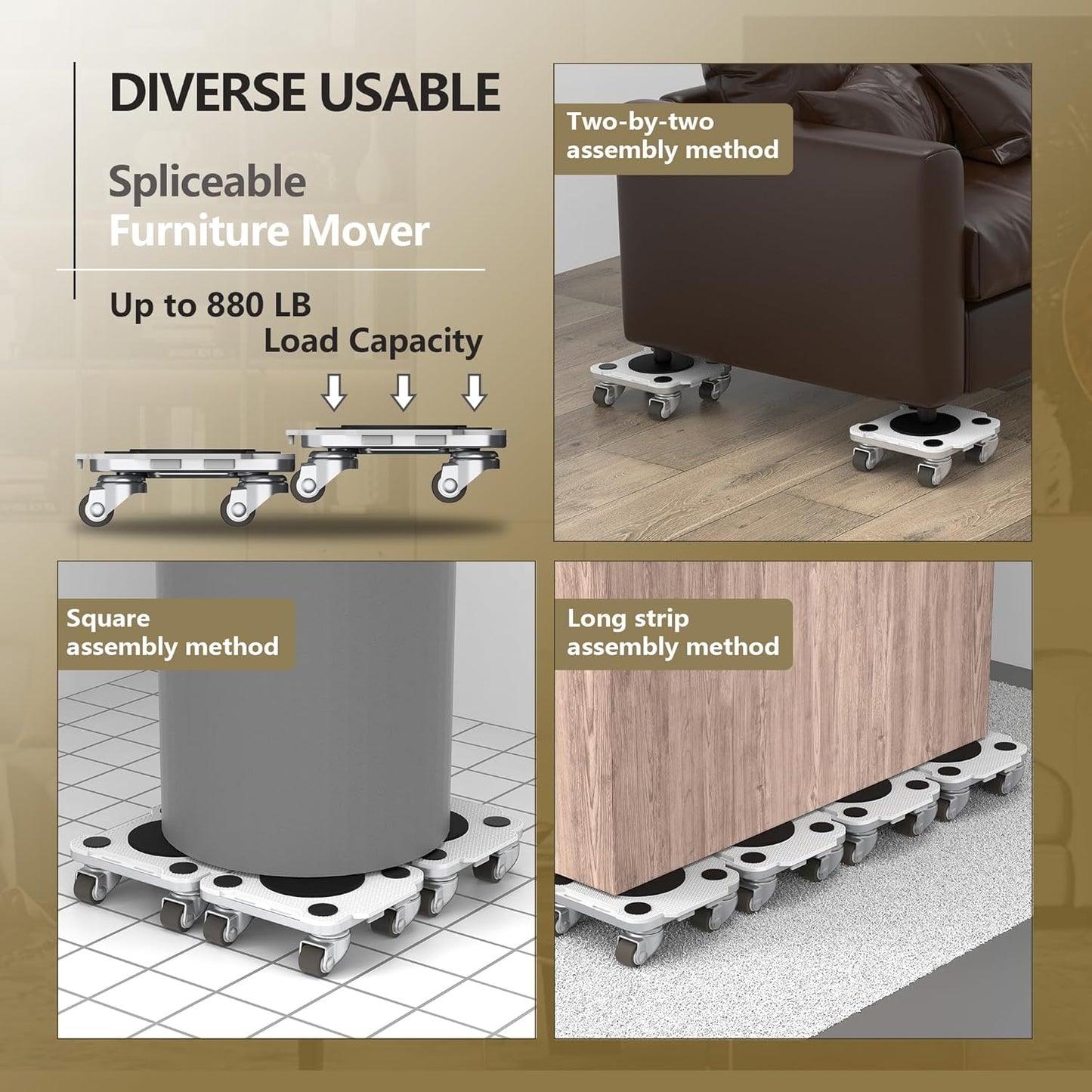 ONEON Furniture Mover Pro Set - Enhanced Dolly and Lifter with Custom TPE Wheels for Easy Furniture Lifting and Moving-Professional Tool for Effortless Furniture Transport(Light Gray 4Dollies+1Lifter)