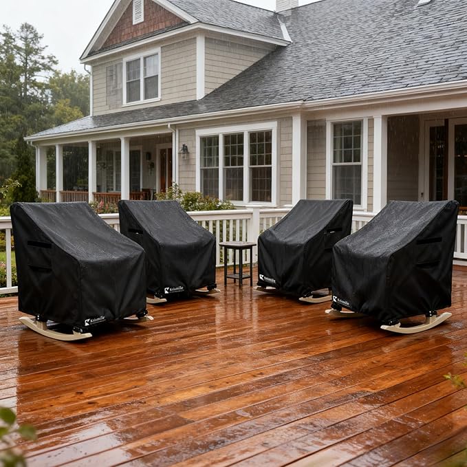 Outdoor Rocking Chair Cover 4 Pack,Heavy Duty Waterproof Patio Rocking Chairs Cover for 27" W x 34" D x 45" H Presidential Rocking Chair,Black