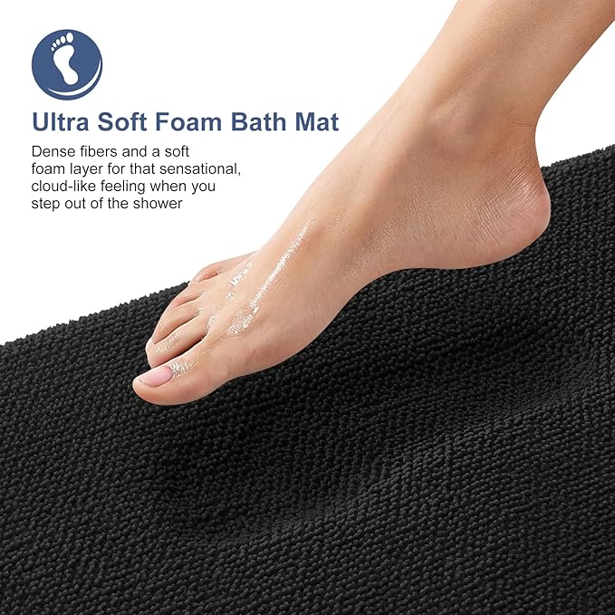 OLANLY Thick Memory Foam Bath Mat Rug 70x24, Extra Soft Absorbent Bathroom Rug, Quick Dry Bath Mats, Non-Slip, Machine Washable Carpet for Bathroom, Tub and Shower, Home Decor Accessories, Black