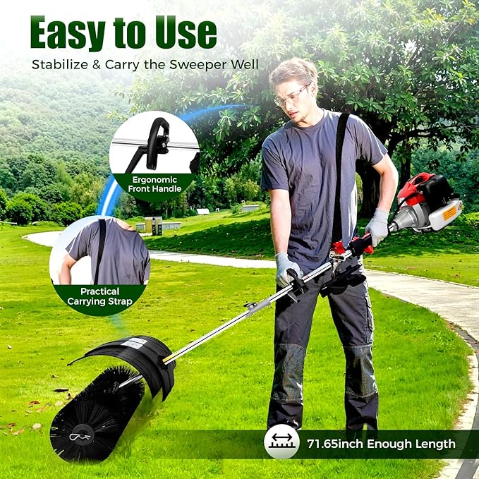2-Stroke Gas Powered Sweeper Broom, 52CC 2.3HP Gas Hand Held Sweeper with 20.5in Sweeping Brush, 1700W Artificial Lawn Sweeper Cleaner Tools for Cleaning Turf Snow Road Driveway