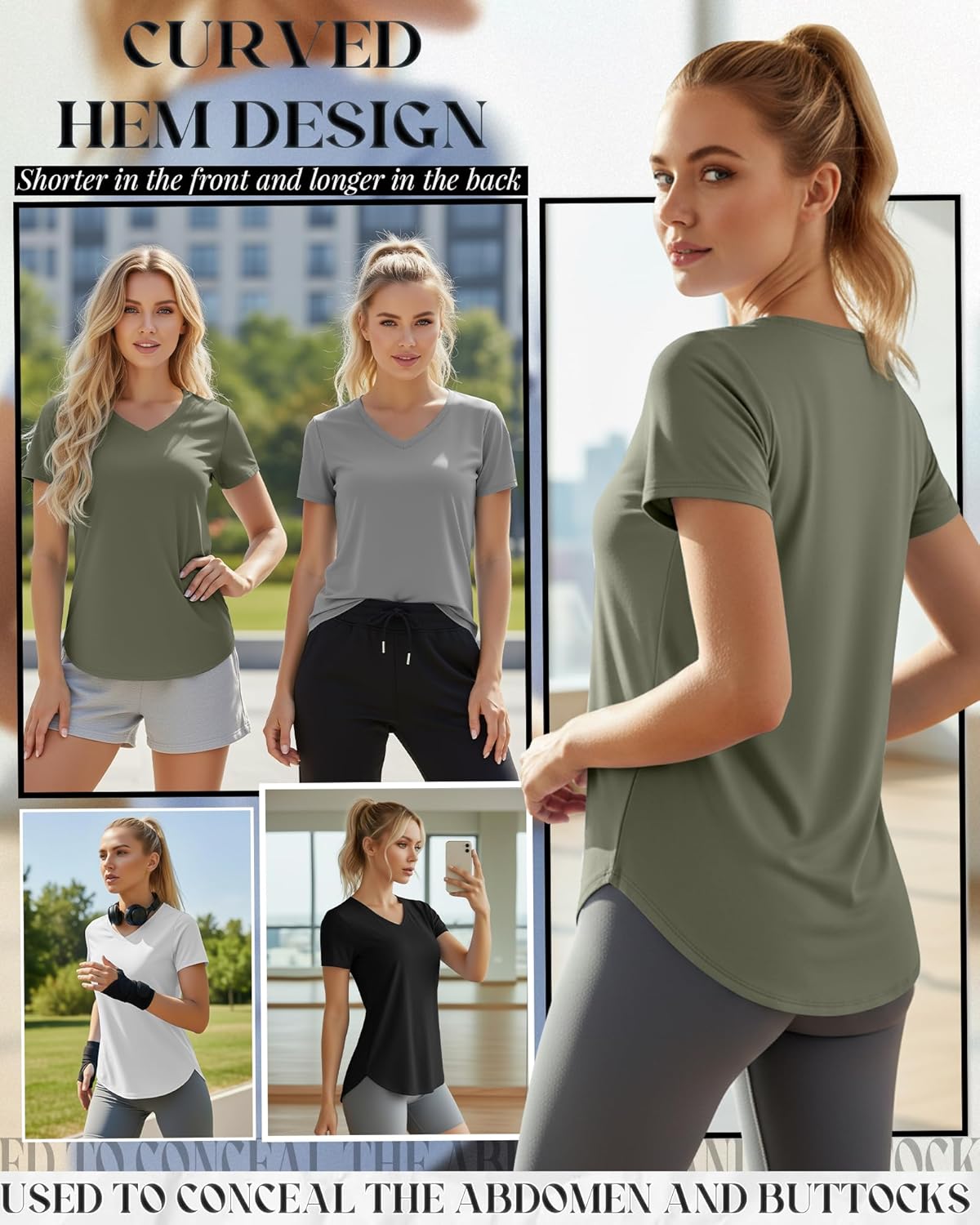 Oakgarden Women's Workout Tops - Quick Dry UPF 50+ V Neck Gym Shirts | Lightweight with Side Slits