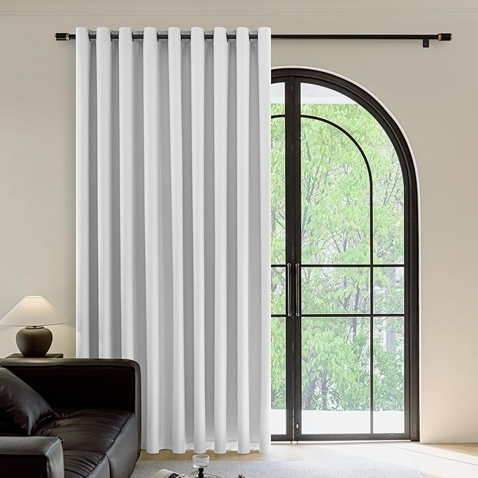 FMFUNCTEX 100% White Blackout Patio Sliding Glass Door Curtains 84 inch Length