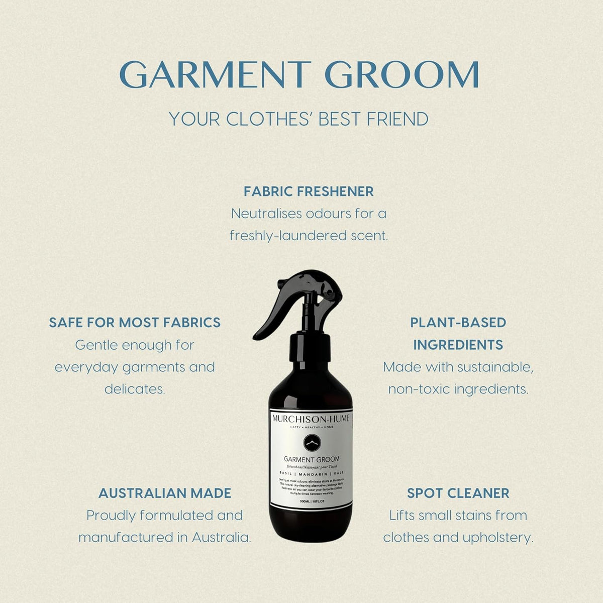 Murchison-Hume Garment Groom Fabric Freshener, Air Freshener, Odor Fighter, Laundry Treatment and Stain Remover, Rosewood Leaf & Lavender