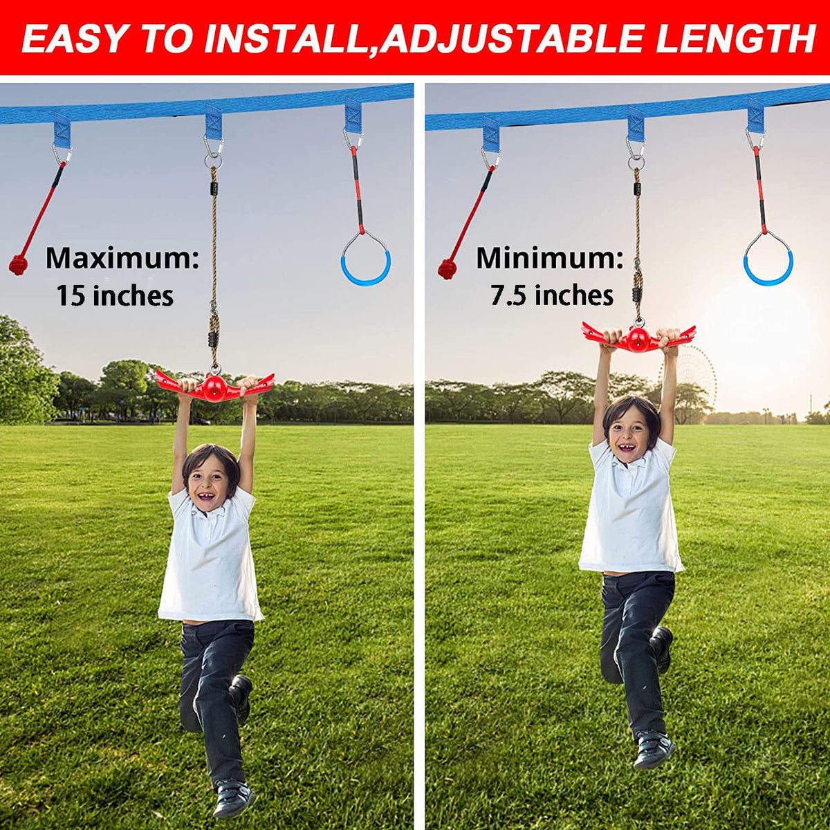 Ninja-Twister Swing Spins Set: Slackline Attachments - 360° Handle Twist-Spin Flips Toy Activate Ninja Powers Warrior Accessories Kids Hang Toys for Playground Backyard, Red