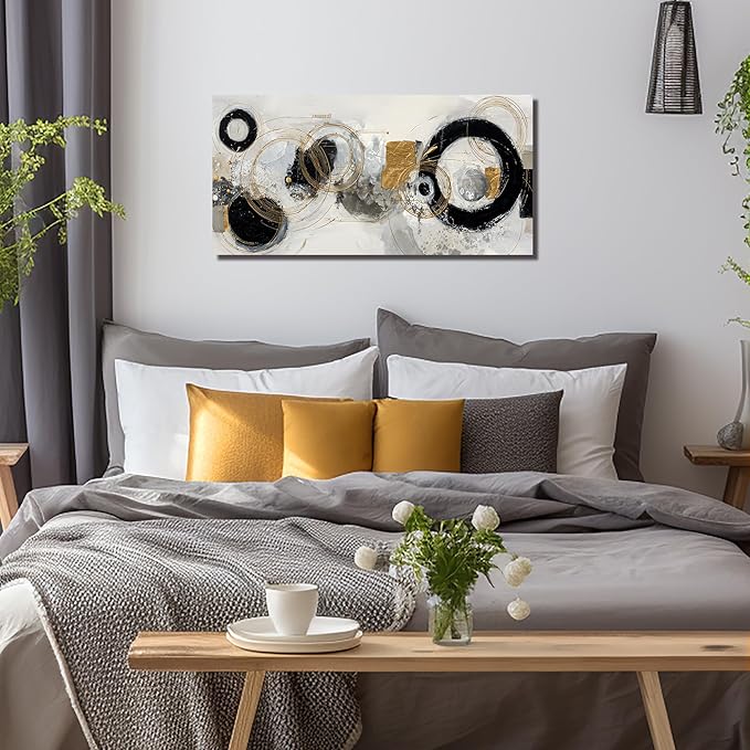 Abstract Pictures Wall Art for Living Room Black White and Gold Wall Decor Office Modern Prints Wall Art for Bedroom Size 20 x 40 Inch