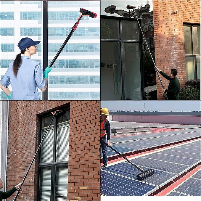 Generic 3.6-10.8 M Telescopic Brush, Water Fed Window Cleaning Pole, Soap Dispenser, Window Cleaning Pole, Water Fed Telescopic Brush, Window Roof Cleaning Equipment (35cm Brush,10.8M)