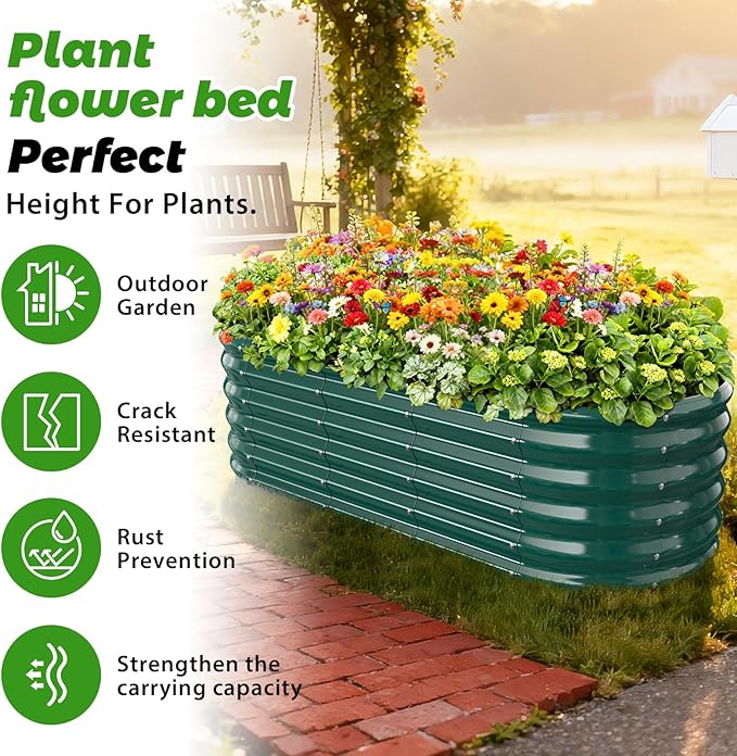 YSEJOMP 17" Tall Outdoor Garden Raised Garden Bed Kits,5ft X 2ft Oval,0.8MM Thick Metal Raised Planter Bed/Ground Planter Box for Variety of Flowers,Herbs,Vegetables (Dark Green, 60X24X16.5 Inches)