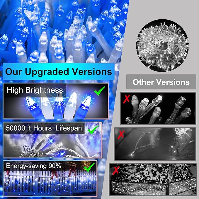 670 LED 66FT Christmas Lights with 148 Drops, 12 Modes Dimmable CoolWhite & Blue Outdoor Hanging Lights with Timer Memory, Waterproof Curtain Lights for Bedroom Yard Indoor Window Roof Fence Wedding