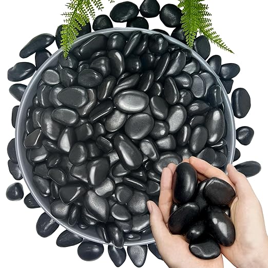 15LB Black River Rocks for Landscaping 1-2 Inch Natural Polished Stones Decorative Pebbles for Plants Vases Aquarium Large Outdoor Garden Rocks
