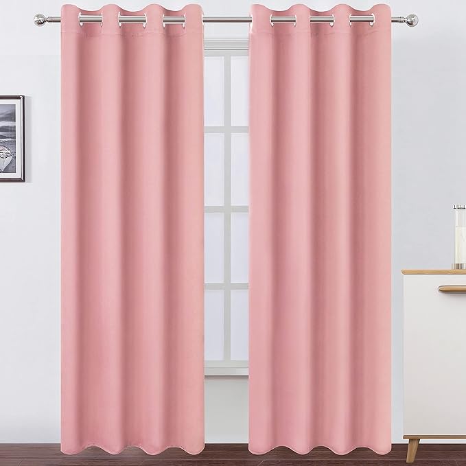 LEMOMO Pink Thermal Blackout Curtains/52 x 108 Inch/Set of 2 Panels Room