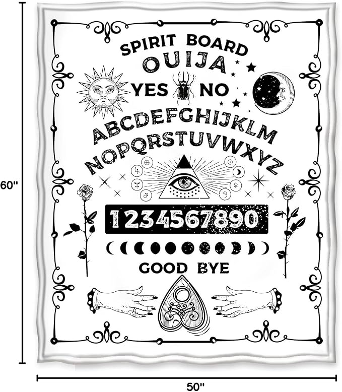 Jekeno Ouija Board Blanket Gifts for Women Men Kids Girls Boys Mother's Day for Mom Dad Home Bedroom Gothic Witch Decor Soft Throw Blankets White 50"x60"