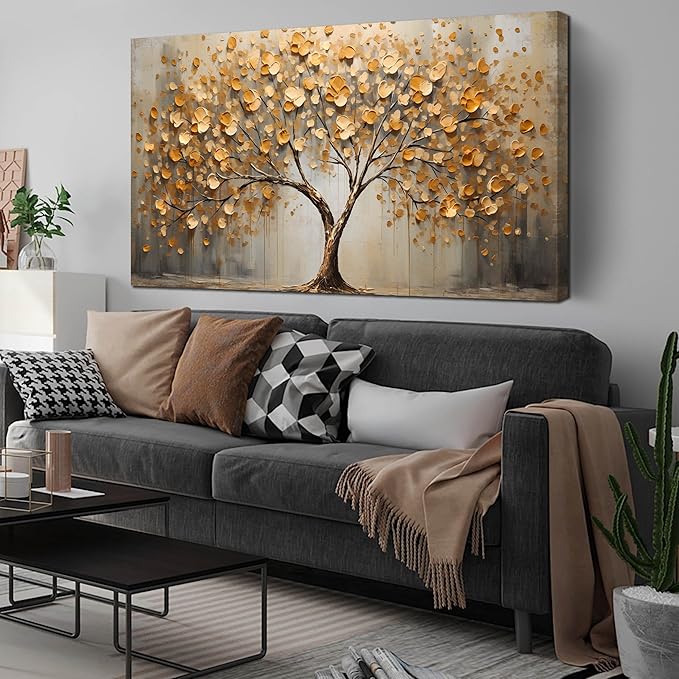 Gold Tree Pictures Wall Art for Living Room - Large Abstract Canvas Wall Art for Office - Modern Bedroom Decor for Wall Ready to Hang Size 29" x 59"