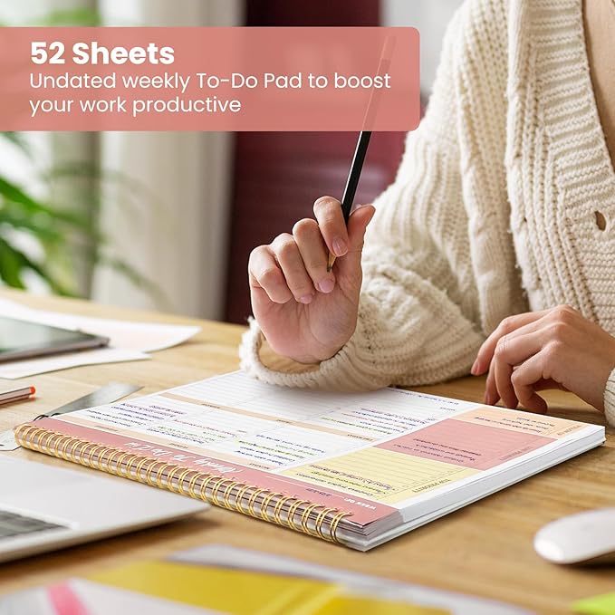 Weekly To Do List Notepad with 52 Undated Sheets（8.5"×11"）6 Pack - Undated Weekly Planner Notepad for Office Desk Accessories and Supplies - Sunshine Petal