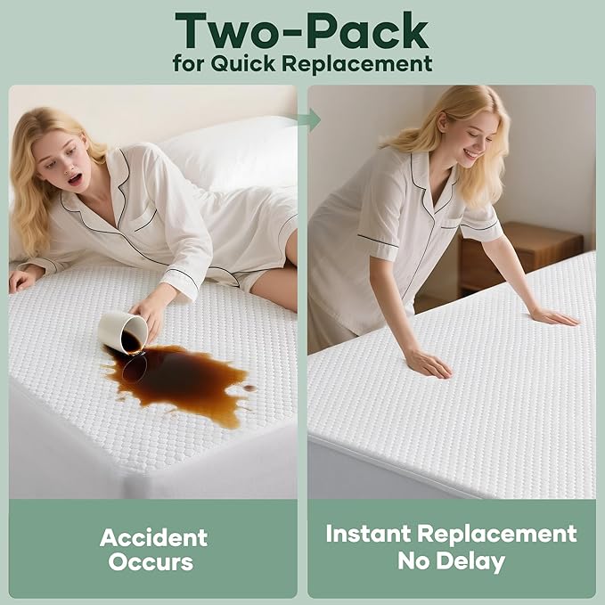OhGeni 100% Waterproof Twin-2 Pack Mattress Protector, Fitted Sheet with Stretchable Pockets, Deep Sleep Noiseless Soft. Breathable Cooling Hypoallergenic Material, Bed Cover for Mattress