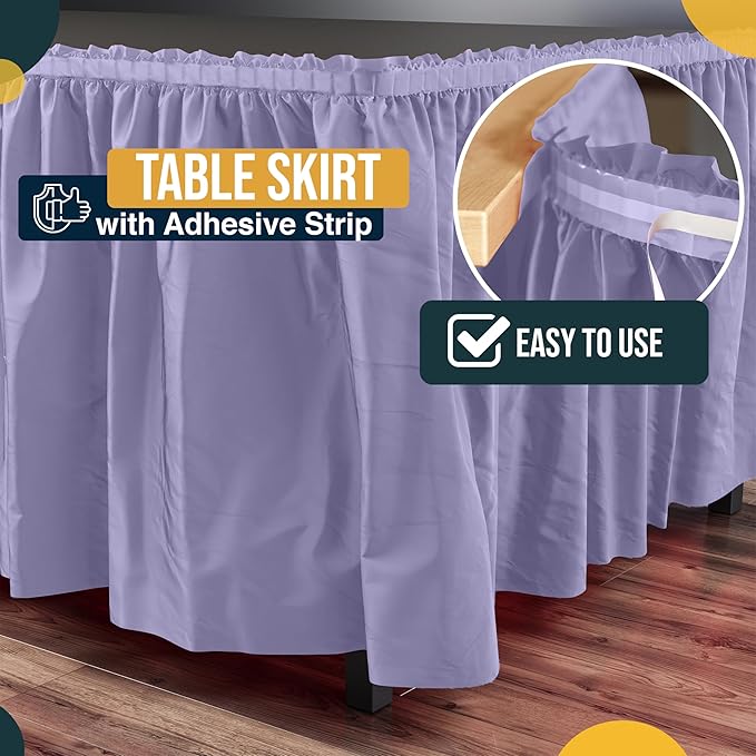 Exquisite Ruffle Table Skirt Lavender 48 Pack 14 Ft Long Table Skirts for Rectangle Tables 6ft Plus or Round Tables Skirts with Adhesive Strip for Gender Reveal Decor & Happy Birthday Parties