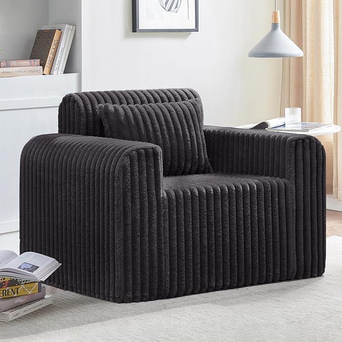 Hobestluk Single Sofa Foam Couch Sofa for Small Spaces Comfy Sofas with Removable Cover Furry Couch with Pillows for Living Room, Bedroom, Apartment, Office (Dark Grey, Standard)