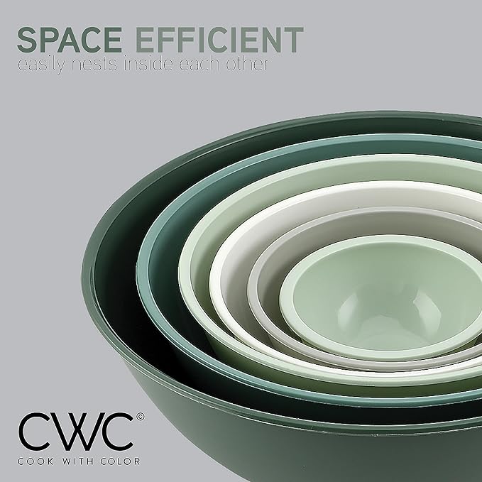 COOK WITH COLOR Mixing Bowls with Lids - 12 Piece Plastic Nesting Bowls Set includes 6 Prep Bowls and 6 Lids, Microwave Safe Mixing Bowl Set (Sage)