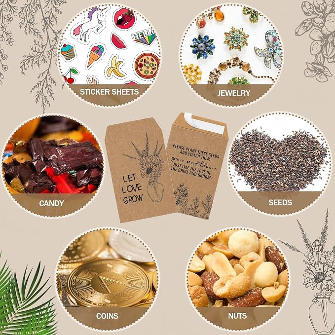Reallnaive 24 Sets Wedding Favor Flower Seeds Let Love Grow Seed Packets for Guests Family Reunion Wildflower Mini Terracotta Pots Seed Packets Self Adhesive Envelopes Thank You Tags Organza Bags