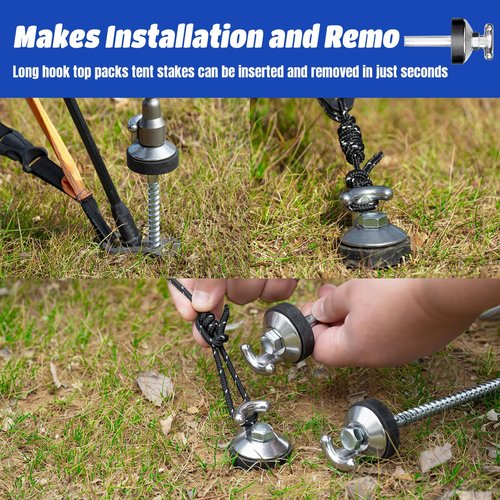 10 Pcs 6.2" Hex Pegs Stakes Drillable Tent Stakes, Drillable Threaded Long Hook Top Packs Tent Stakes for Grassland Garden Tents Canopies Awnings Camping Travel (Hex Tool and Storage Bag)