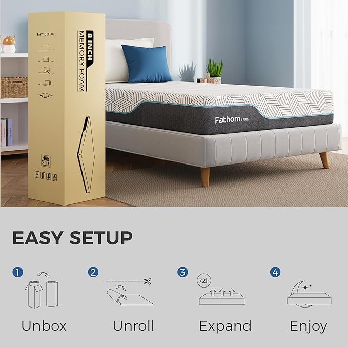 FATHOM Firm Full Mattress 12 Inch Memory Foam Mattress Full Size Bed in a Box for Back Pain Relief and Cool Sleep with Gel Foam and Removeable Fiberglass Free Cover, CertiPUR-US Certified
