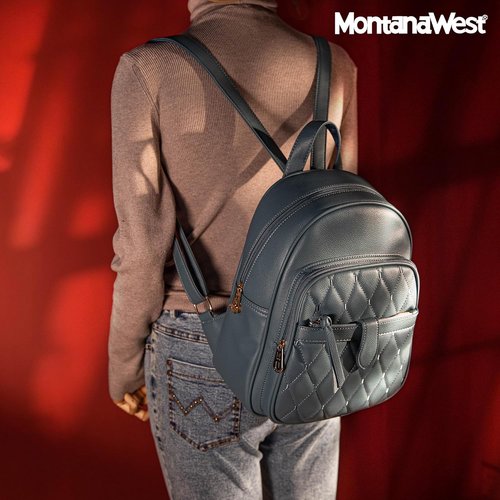 Montana West Anti-Theft Backpack Purse Set - 3 Pcs Small Quilted Design for Women