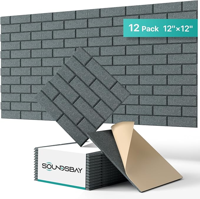 Acoustic Wall Panels Self-Adhesive, 12 Pack Sound Absorbing Panels Brick