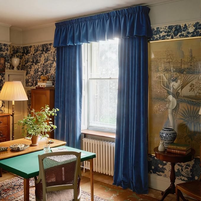 NICETOWN Navy Blue Velvet Cafe Valance, Window Treatment