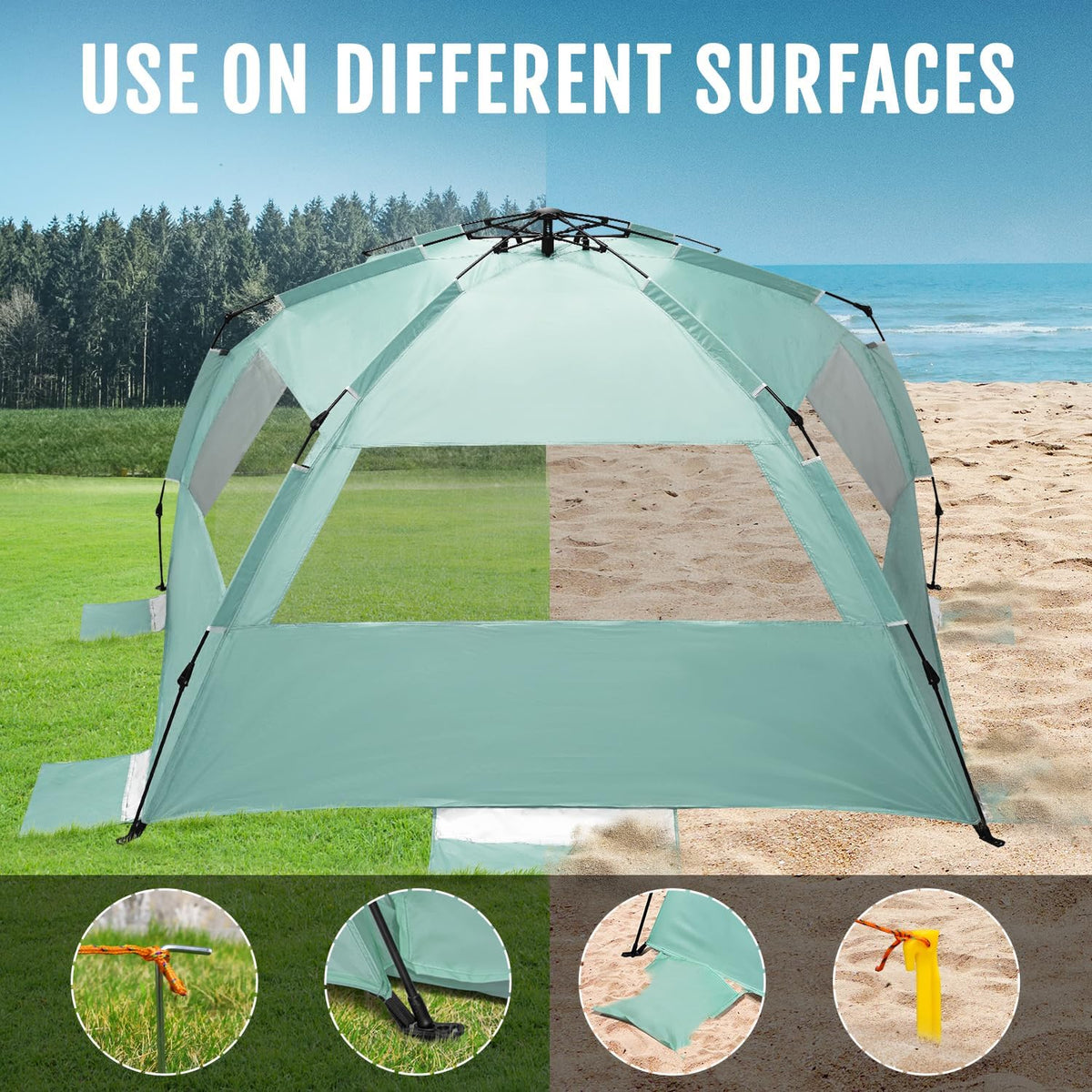 WhiteFang Deluxe Beach Tent - UV Protection Sun Shade Shelter for 3-6 People | Extendable Floor & Ventilating Windows