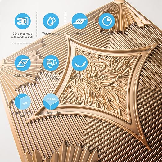 Art3d Drop Ceiling Tiles 24x24 in Bronze, 3D Wainscoting Panels Glue Up 2x2