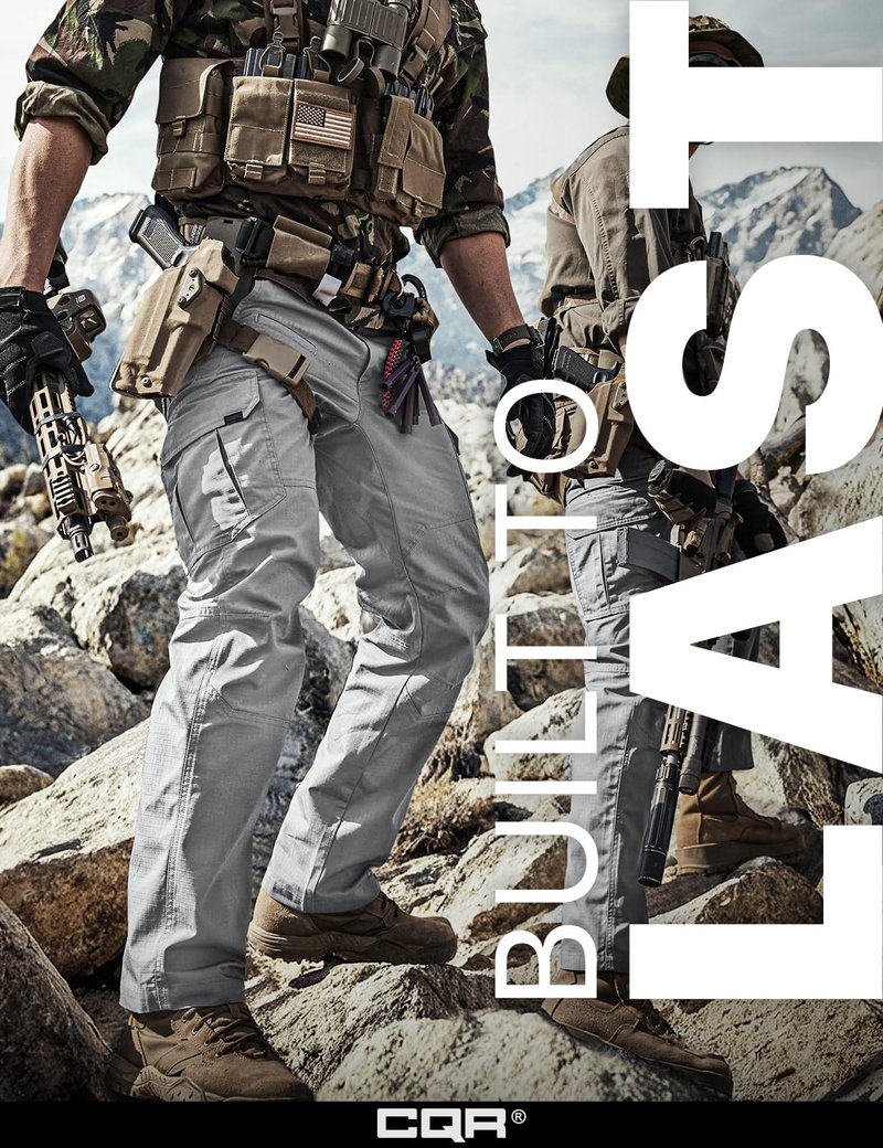 CQR Men's Tactical Pants, Water Resistant Ripstop Cargo Pants, Lightweight EDC Work Hiking Pants, Outdoor Apparel, Raider Stone, 44W x 32L