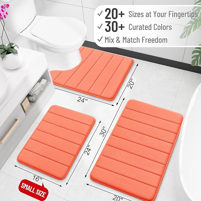 OLANLY Memory Foam Long Bathroom Rugs Runner 47x24, Super Soft Absorbent Bath Mat, Quick Dry, Machine Washable Shower Floor Rugs, Bathmat Carpet, Bathroom Home Decor Accessories, Coral