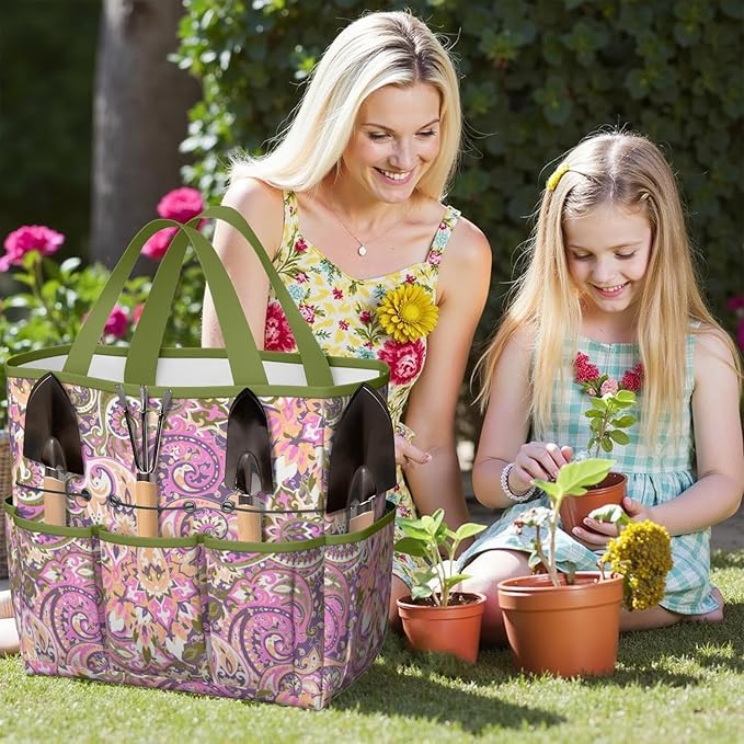 Paisley Garden Tool Bag - Waterproof Garden Tote with 8 Pockets, Large Storage Home Organizer Gardening Tool Oxford Bag for Garden Tools Kits Holder, Ideal Outdoor Gardening Gift for Women & Men