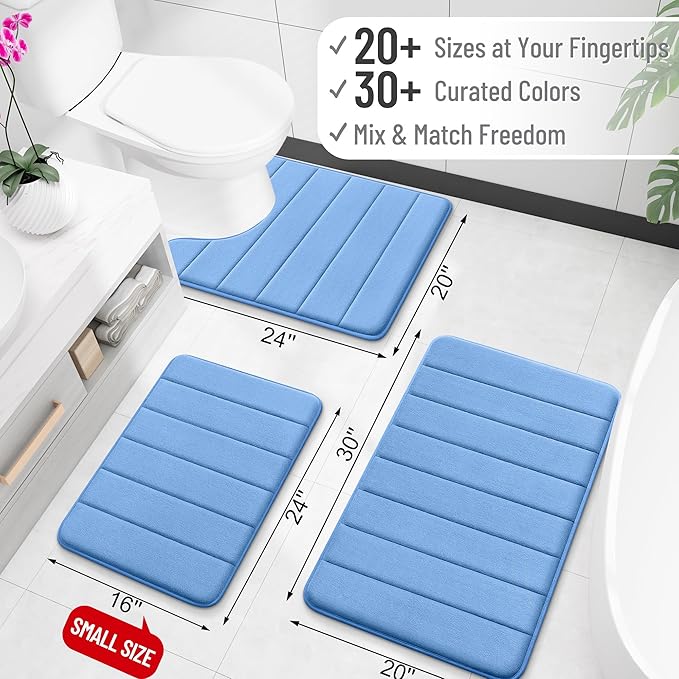 OLANLY Memory Foam Toilet Rugs U Shaped 24x20, Super Soft Absorbent Contour Bath Rugs, Quick Dry, Machine Washable Toilet Mat, Bathmat Carpet, Bathroom Home Decor Accessories, Cornflower Blue