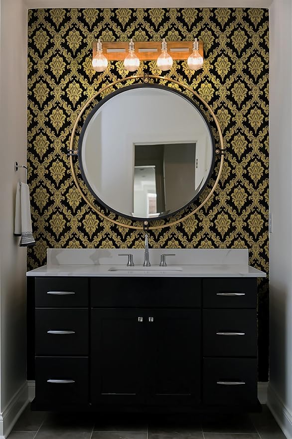 Peel and Stick Wallpaper Black and Yellow Damask Wallpaper
