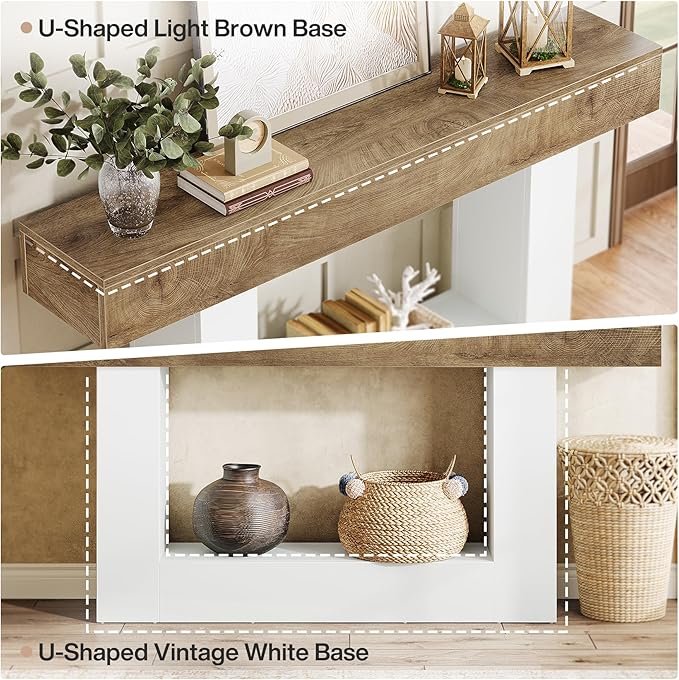 Tribesigns 63-Inch Long Console Table, 2-Tier Entryway Table Sofa Table with Storage, Farmhouse Wood Behind Couch Table for Living Room, Hallway, Light Brown & White