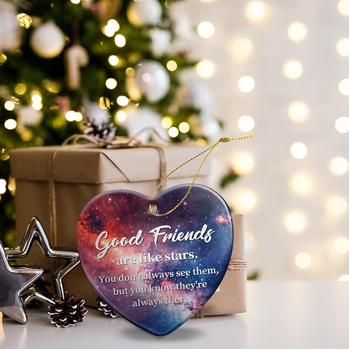 Good Friend Christmas Ornament for Best Friend,Sister Friendship Gifts for Women Sisters Soul Friends Bestie BBF,Ceramic Stars Keepsake Friendship Ornament Gift for Christmas Decoration Birthday Ideas