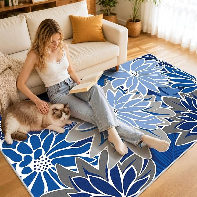 ZonLi Colorful Outdoor Rug 6x9Ft Waterproof Multicolored Indoor Area Rug Washable Outdoor Patio Rugs Tropical Floral Non Slip Outdoor Carpet for Living Room, Pool,Backyard,Deck,Camping