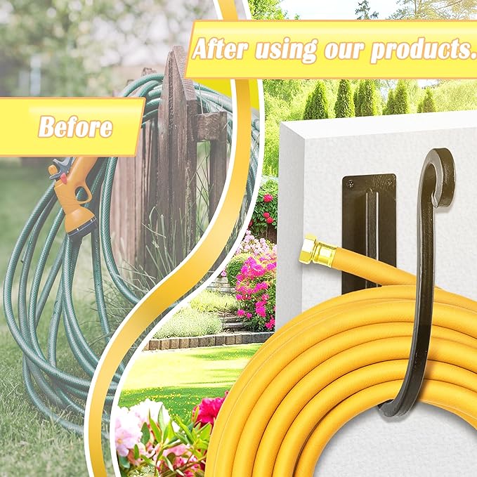 Hose Holders Wall Mount （Metal/8-Inch） Heavy-Duty Garden Hose Hangers Outdoor, Hand-Forged Hose Racks Mount, 2PCs